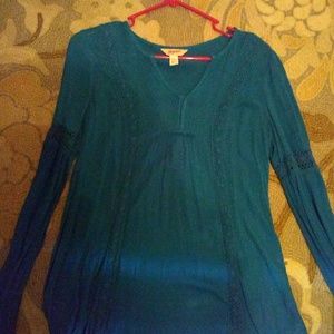 Deep teal LS boutique peasant top-size small